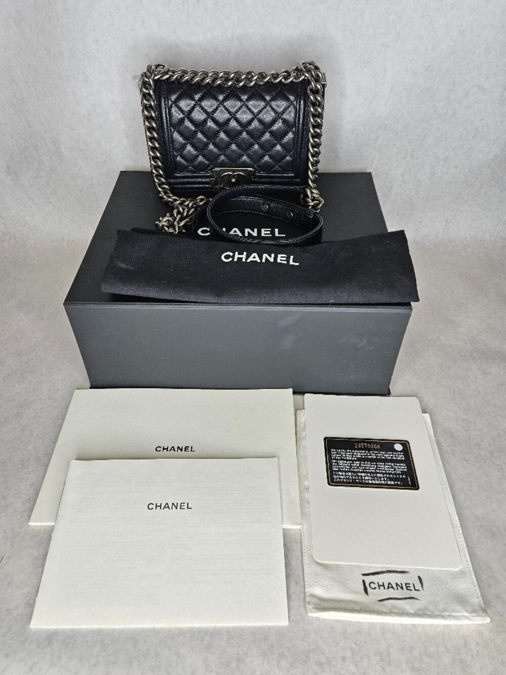 Chanel Quilted Lambskin Small Caviar Boy Bag Shoulder Bag Purse with Box